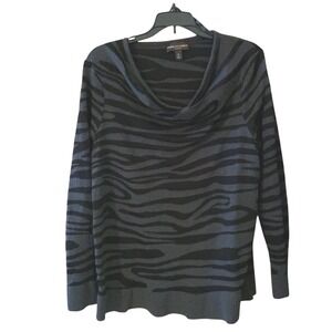 Dana Buchman Signature XL Black Gray Zebra Print Cowl Neck Long Sleeve‎ Top